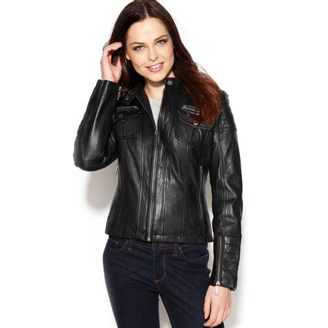 michael kors leather zipped jacket|Michael Kors bomber jacket women's.